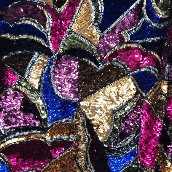 Vintage 1980s Black Tie Sequin, Silk, & Beads by Pierre Cardin, Glamorous, SZ S - Picture 6 of 11